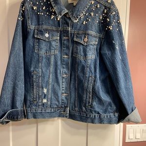 Anthropologie Pilcro Denim Jacket with Pearl emblishments